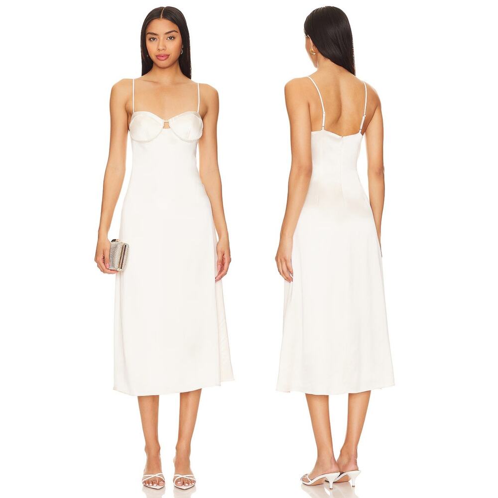 CAMI NYC Dorthea Midi Dress Satin Embellished Party Bridal Wedding Formal 10